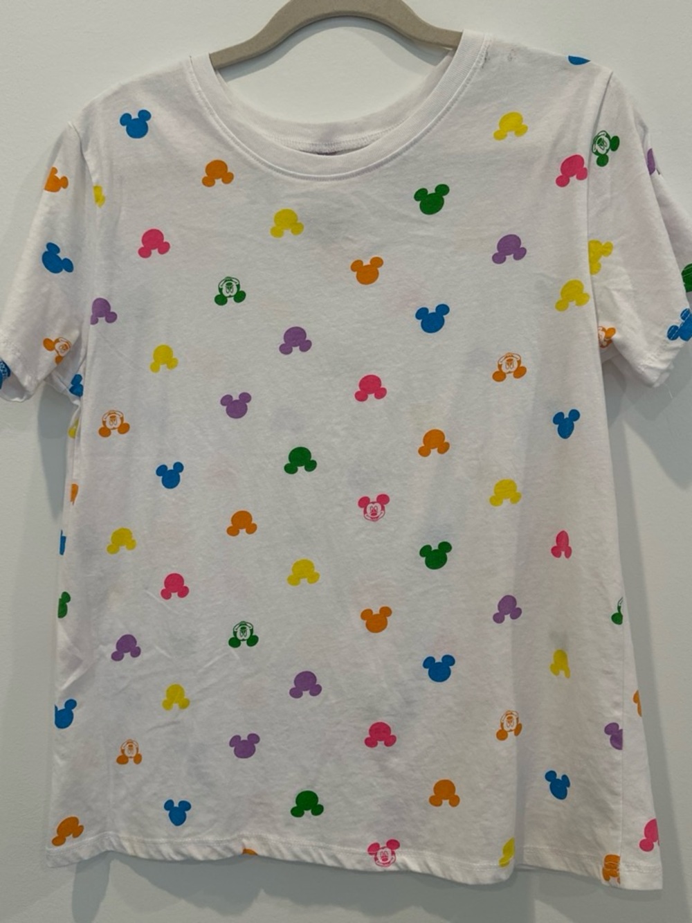 Women’s White Tee with Rainbow Mickey Icons